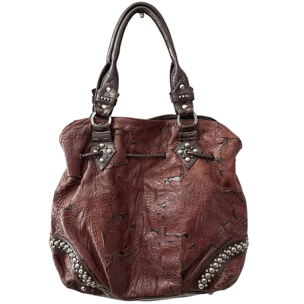 Kippys Brown Glossed Leather Floral Embossed Large Shoulder Bag‎ - Picture 12 of 12